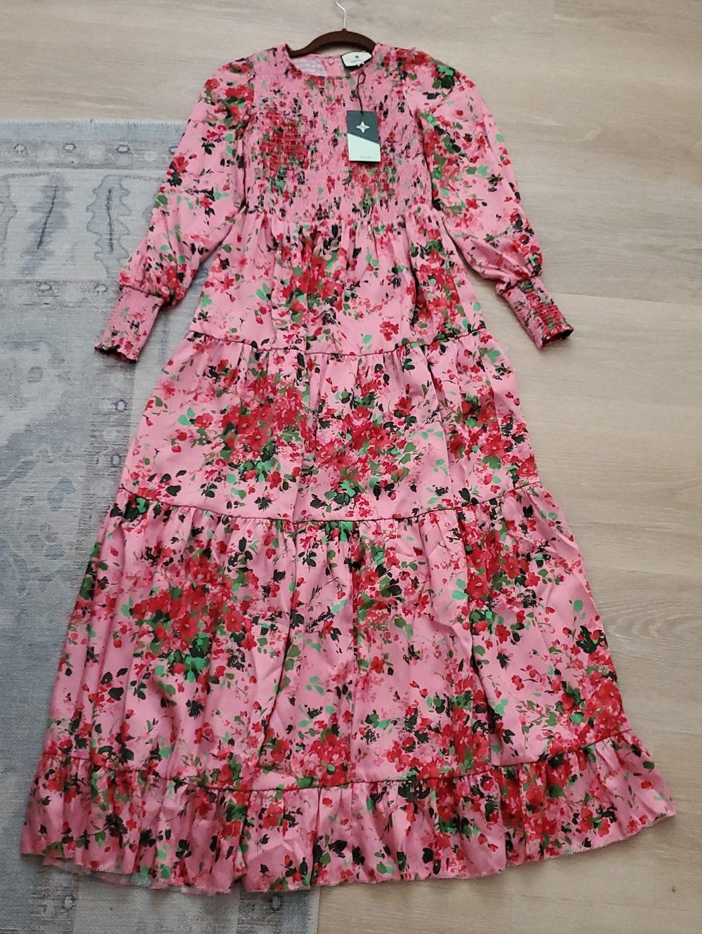 NWT Tuckernuck Pink Floral Smocked Tiered Maxi Dress SzXXS